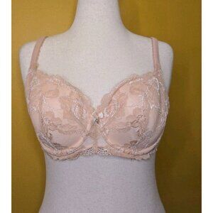 Body By Victoria‎ Lined Cotton Demi 36DD Lace Pink Peach Bow